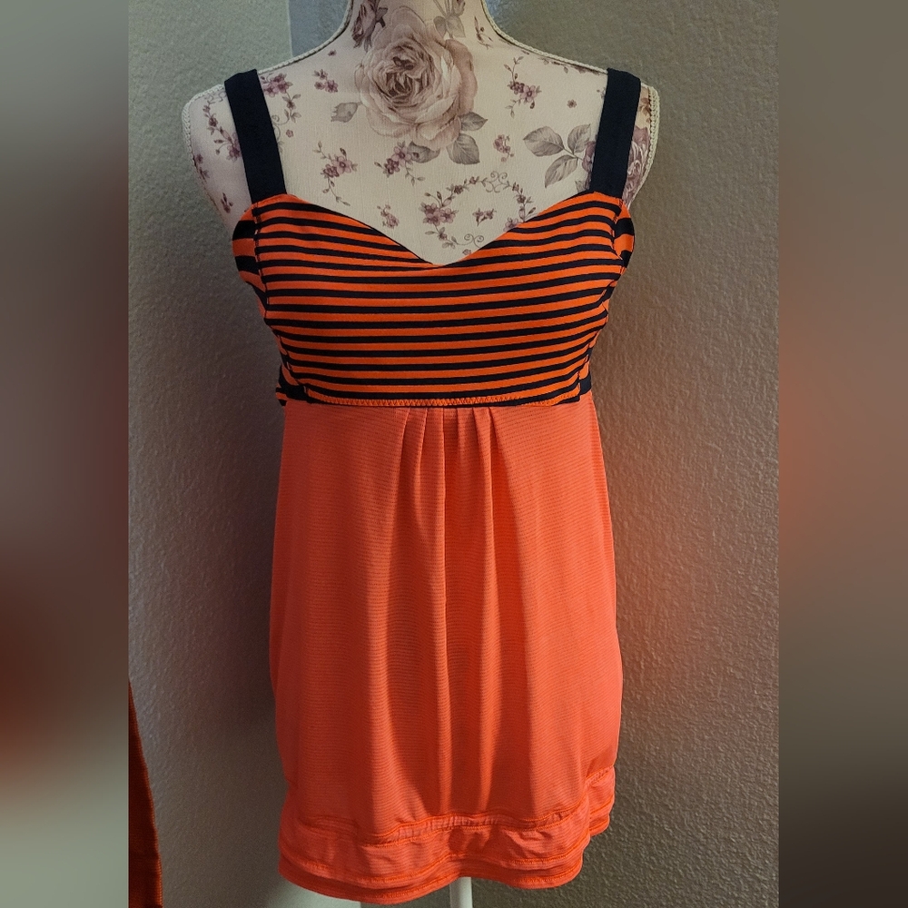 lululemon athletica Black and Orange Striped Muscle Tank with Solid Orange Skirt